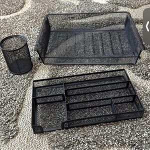 Black Mesh Desk Organizer Set. 3 Separate Items.